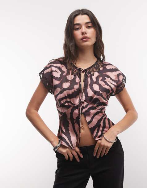 Reclaimed Vintage top de tirantes tipo camiseta con remates de encaje y estampado de cebra - view 1