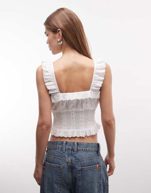 Reclaimed Vintage - Top en coton majoritaire bordé de dentelle - Blanc, 2 de 4