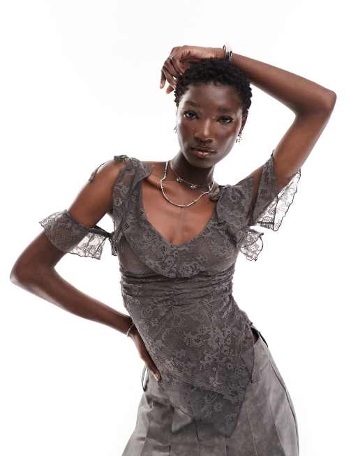 Reclaimed Vintage - Top en dentelle - Gris