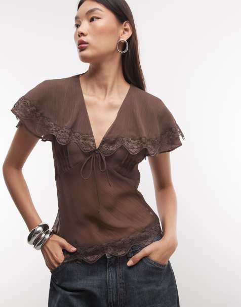 Reclaimed Vintage top en mousseline avec col en chocolat - view 1