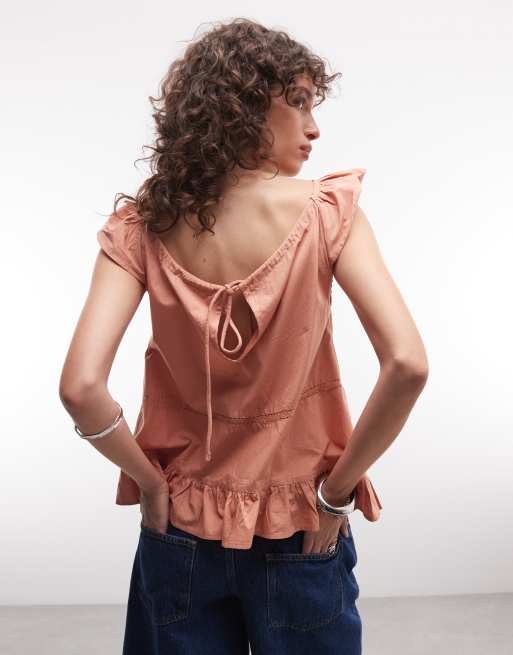 Reclaimed Vintage top frill sleeves and lace trims in washed orange, 4 of 4