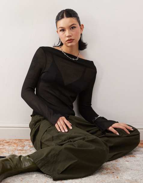 Reclaimed Vintage - Top in maglia color nero con scollo a barchetta - view 1