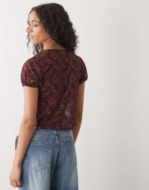 Reclaimed Vintage - Top med V-hals og bindebånd foran i paisley-print, 3 af 4