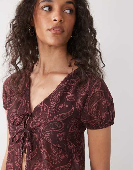 Reclaimed Vintage - Top med V-hals og bindebånd foran i paisley-print, 4 af 4
