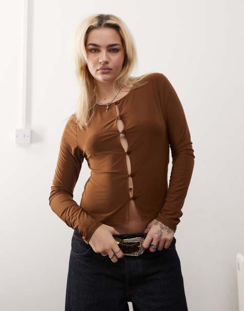 Reclaimed Vintage - Top met knoopsluiting in brons - view 1