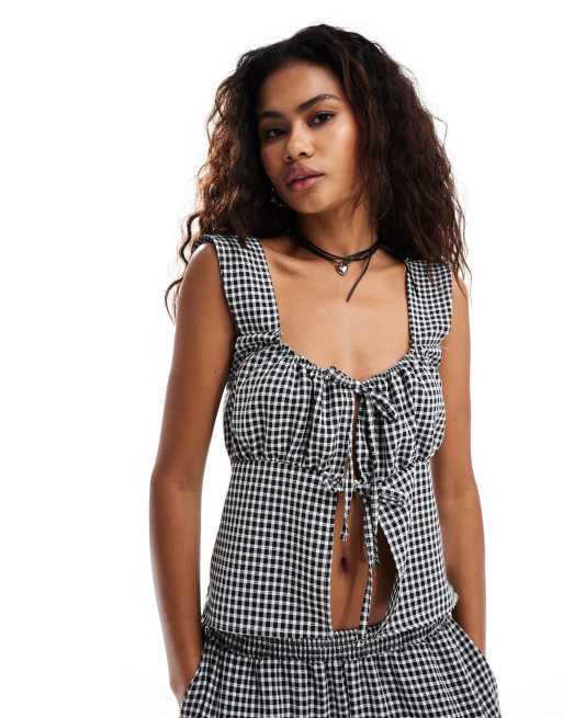 Reclaimed Vintage - Top met split aan de voorkant in gingham ruit