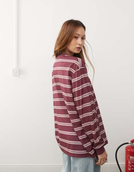 Reclaimed Vintage - Top oversize à rayures et manches longues - Bordeaux, 4 de 4