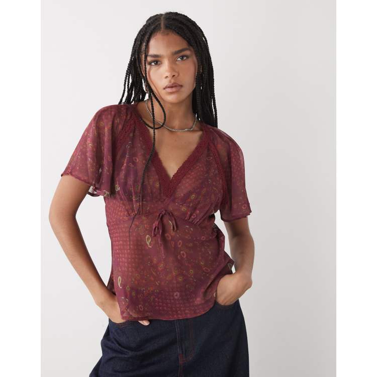 Top Vintage En Velours Bordeaux - Taille M - Fabriqué En France - Fait Main - Style Rétro élégant