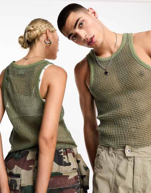 Reclaimed Vintage - Top senza maniche unisex kaki in rete , 2 di 4