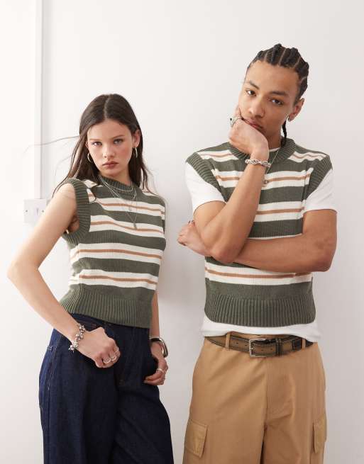 Reclaimed Vintage - Top senza maniche unisex squadrato in maglia verde a righe