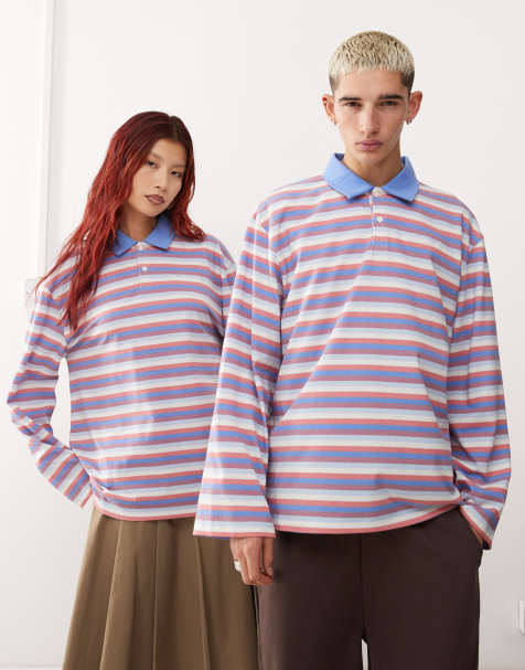 Reclaimed Vintage - Top style rugby unisexe oversize à rayures avec col polo - Multicolore - view 1