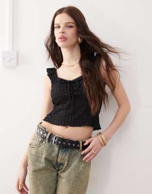 Reclaimed Vintage - Top tendance folk en jersey texturé - Noir