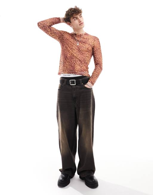 Reclaimed Vintage - Top van mesh met lange mouwen en luipaardprint, 2 van 4