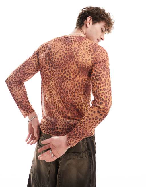 Reclaimed Vintage - Top van mesh met lange mouwen en luipaardprint, 4 van 4