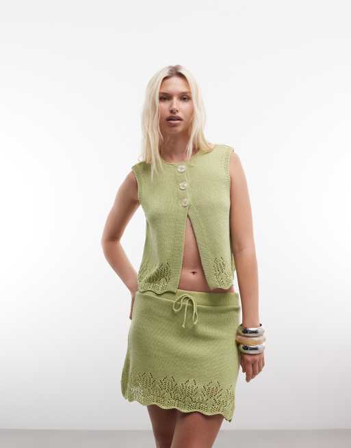 Reclaimed Vintage - Top verde para festivales de punto (parte de un conjunto), 3 de 4