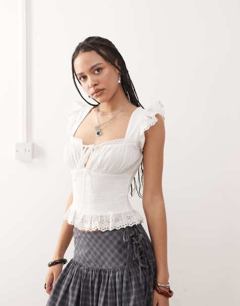 Reclaimed Vintage - Top western stile cowgirl bianco in pizzo sangallo - view 1