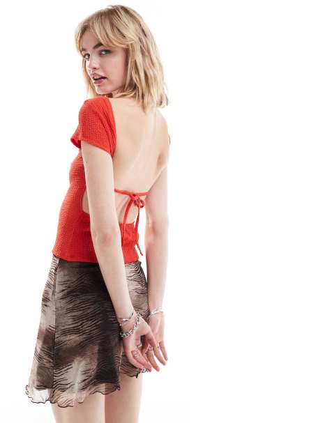 Reclaimed Vintage top with open back in red texture - view 1