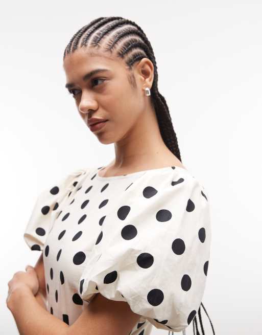 Reclaimed Vintage top with puff sleeve in black and white polka dot, 4 of 4