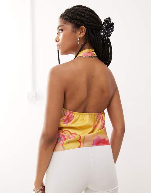 Reclaimed Vintage top with scarf detail in yellow floral print, 3 of 4