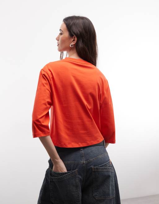 Reclaimed Vintage topp med hög v-ringning och ärm i rött, 4 av 4