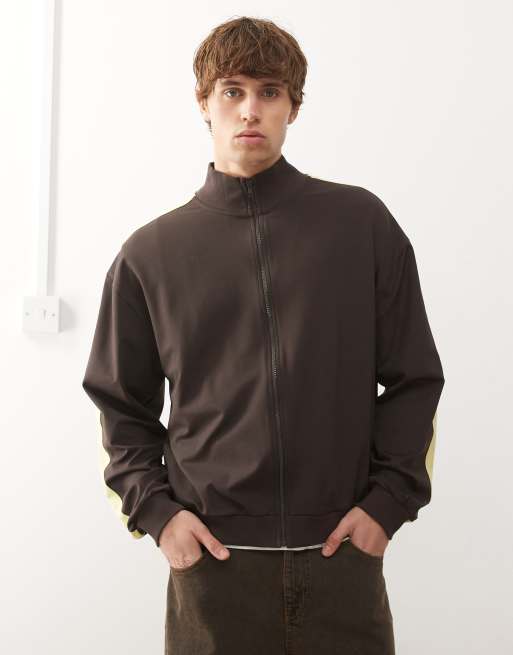 Reclaimed Vintage track jacket with side stripe in brown and yellow