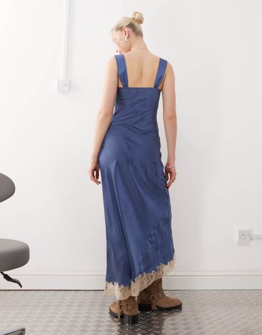 Reclaimed Vintage – Trägerkleid im Lingerie-Stil in Blau, 4 von 4