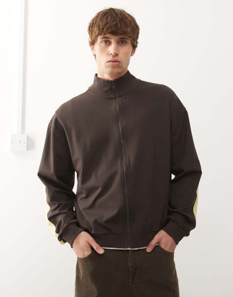 Reclaimed Vintage – Trainingsjacke in Braun mit seitlichem gelbem Streifen - view 1