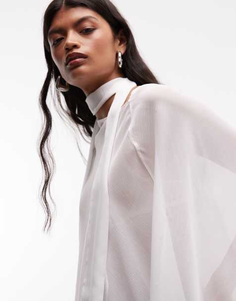 Reclaimed Vintage transparenter Chiffon-Poncho in Elfenbein - view 1