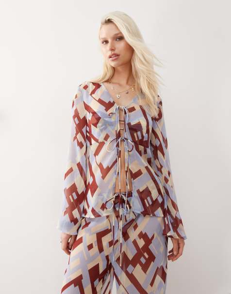 Reclaimed Vintage – Transparentes Strandoberteil mit gebundener Vorderseite und geometrischem Muster - view 1
