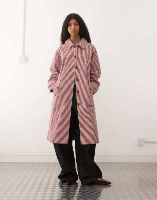 Reclaimed Vintage - Trenchcoat in Rot mit Vichy-Karomuster