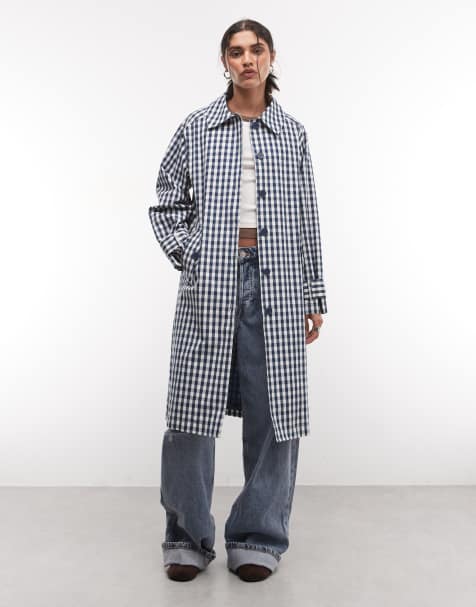 Reclaimed Vintage trenchcoat met gingham ruit in marineblauw - view 1