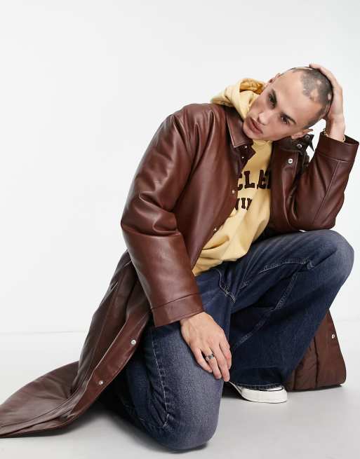 Reclaimed Vintage - Trenchcoat met leerlook in bruin, 4 van 4