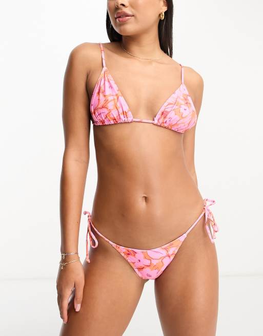 Reclaimed Vintage triangle bikini bottom in pink floral print