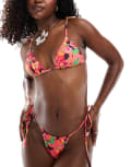 [Reclaimed Vintage] Reclaimed Vintage triangle bikini top with beads in blurred floral print-Multi 4 floral print
