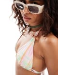 [Reclaimed Vintage] Reclaimed Vintage triangle bikini top with rings in check print-Multi 4 Check Print