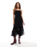 [Reclaimed Vintage] Reclaimed Vintage tulle maxi dress with corsage belt and necklace in black 6 BLACK