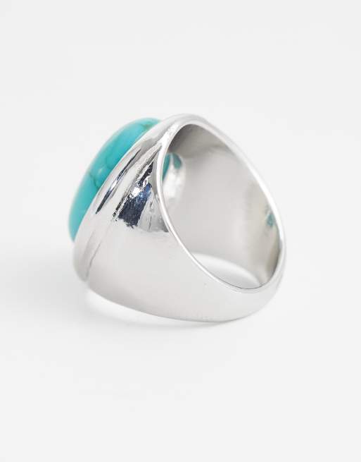Reclaimed Vintage turq gem stone ring in silver, 3 of 3
