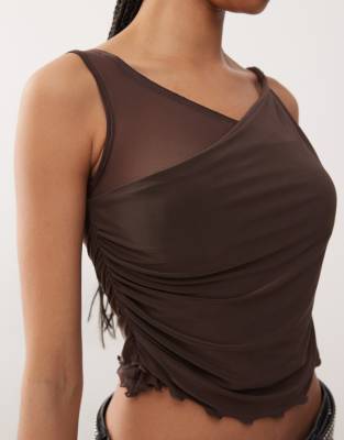 Reclaimed Vintage Reclaimed Vintage twist strap top in chocolate brown