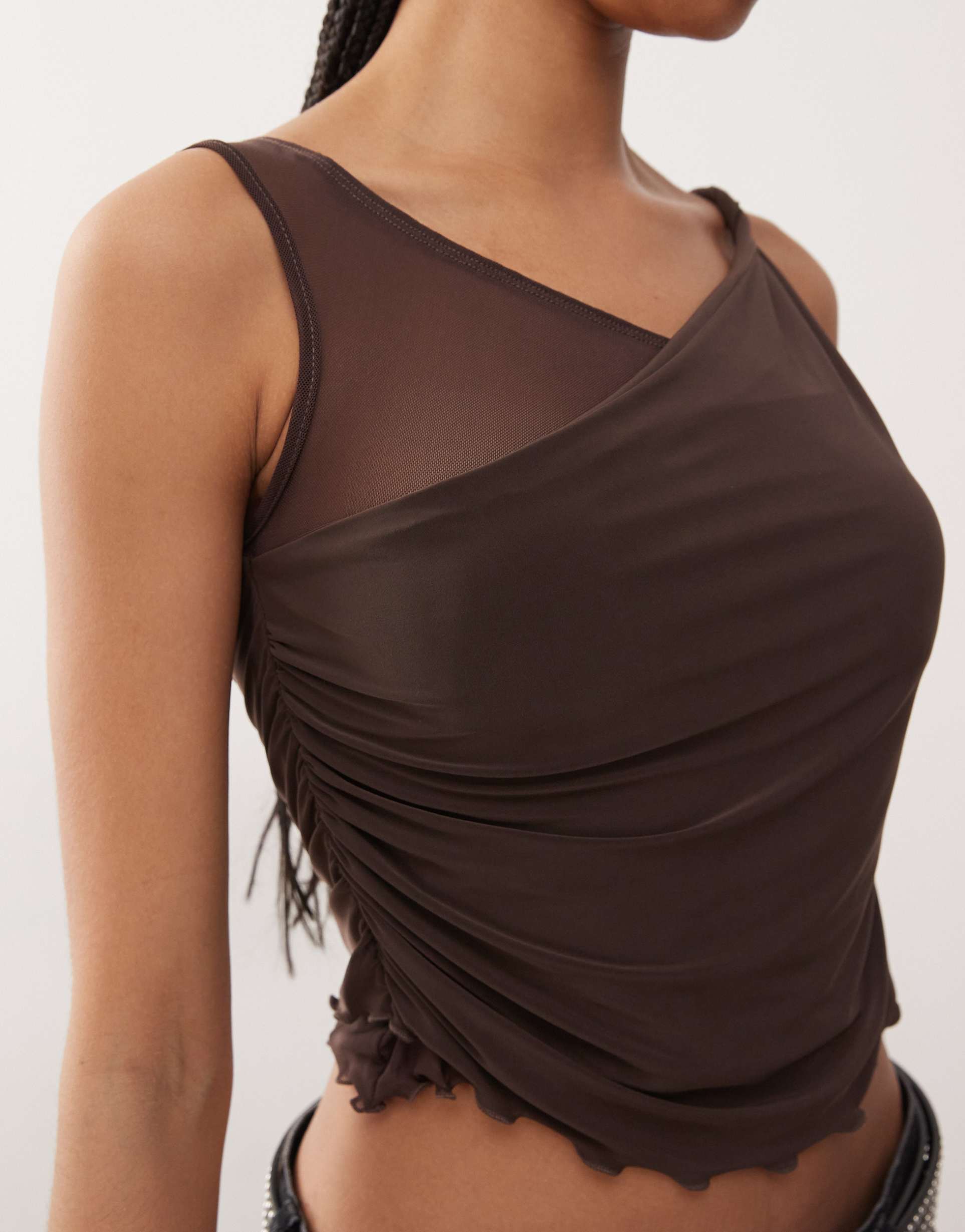 reclaimed vintage twisted strap top in chocolate brown