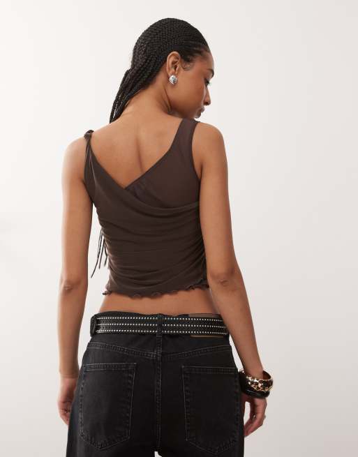 Reclaimed Vintage twisted strap top in chocolate brown, 4 of 4