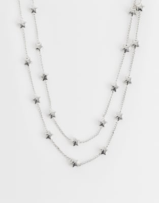 Reclaimed Vintage Two Row Star Chain Necklace In Silver