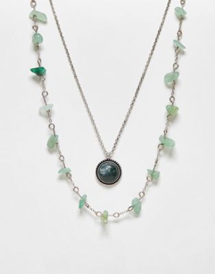 Reclaimed Vintage two row with semi precious pendant and neck chain