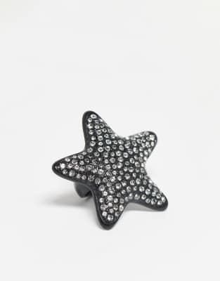 Reclaimed Vintage - Übergroßer sternförmiger Ring in Schwarz mit Strassverzierung