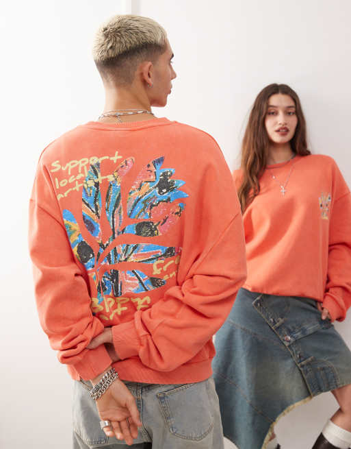 Reclaimed Vintage – Übergroßes Unisex-Sweatshirt in Rot mit Blumenmuster