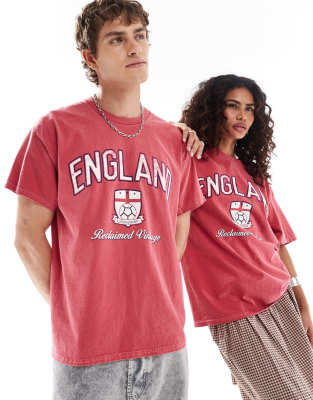 Reclaimed Vintage - Übergroßes Unisex-T-Shirt in Rot mit „England"-Print