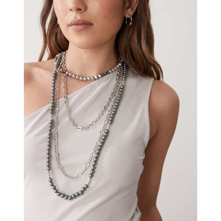 Reclaimed Vintage ultimate mixed chain layered necklace in silver