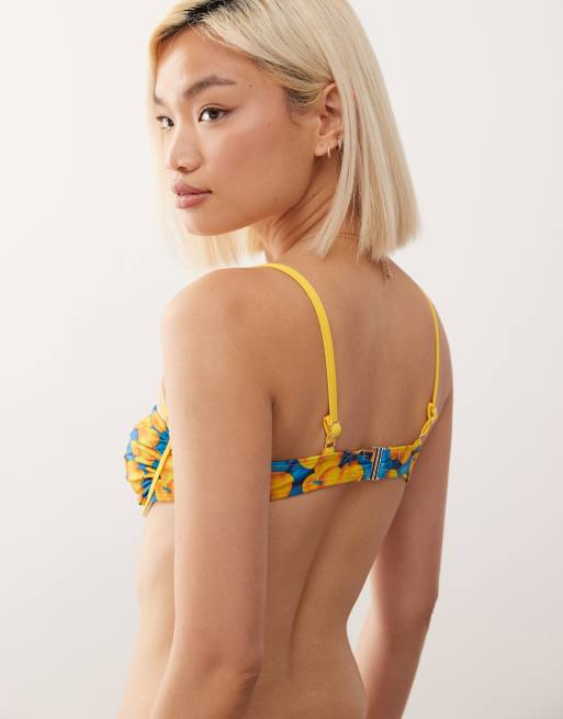 Reclaimed Vintage underwire bikini top with contrast binding in fruity lemon print, 2 of 4