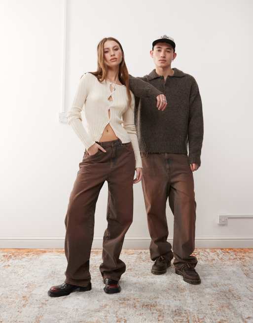 Reclaimed Vintage - Uniseks baggy dad jeans in bruine wassing
