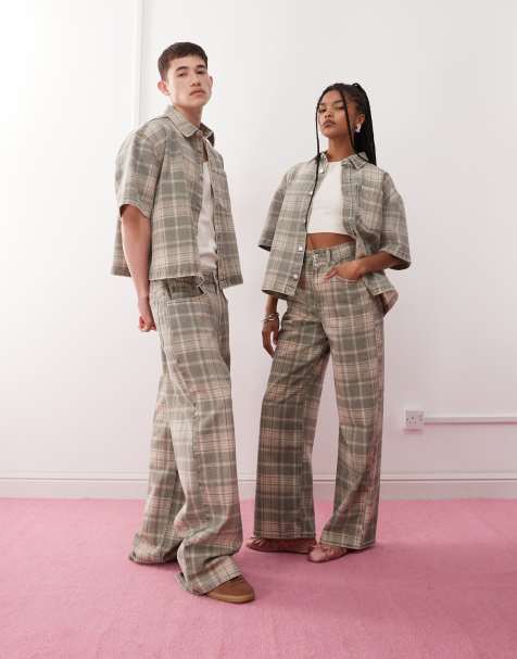 Reclaimed Vintage - Uniseks baggy jeans ruit met wassing, deel van co-ord set - view 1