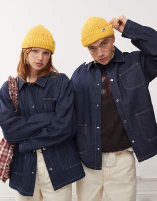 Reclaimed Vintage - Uniseks beanie met logo en wafelstructuur in mosterdgeel